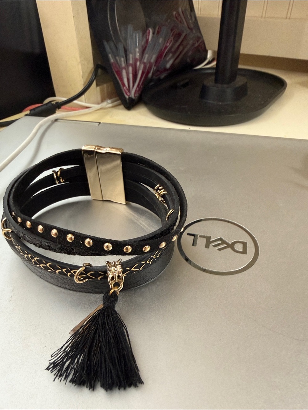 8” magnetic wrap bracelet black and gold Never worn